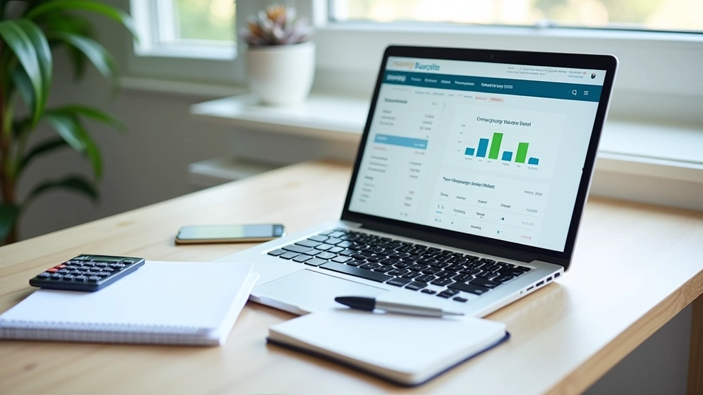 Laptop displaying budgeting software dashboard with machine learning-powered spending analysis charts and recommendations
