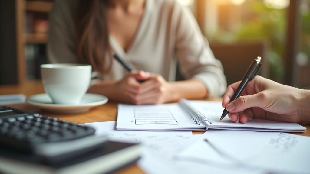 Person planning budget with notebook and calculator