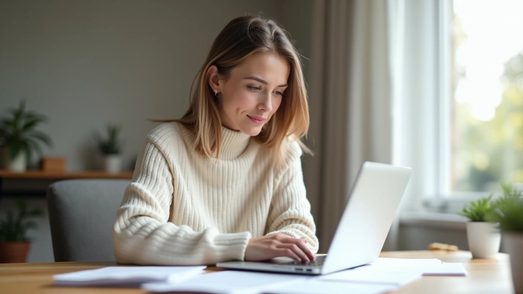 Person at desk reviewing financial documents and laptop showing budgeting progress charts
